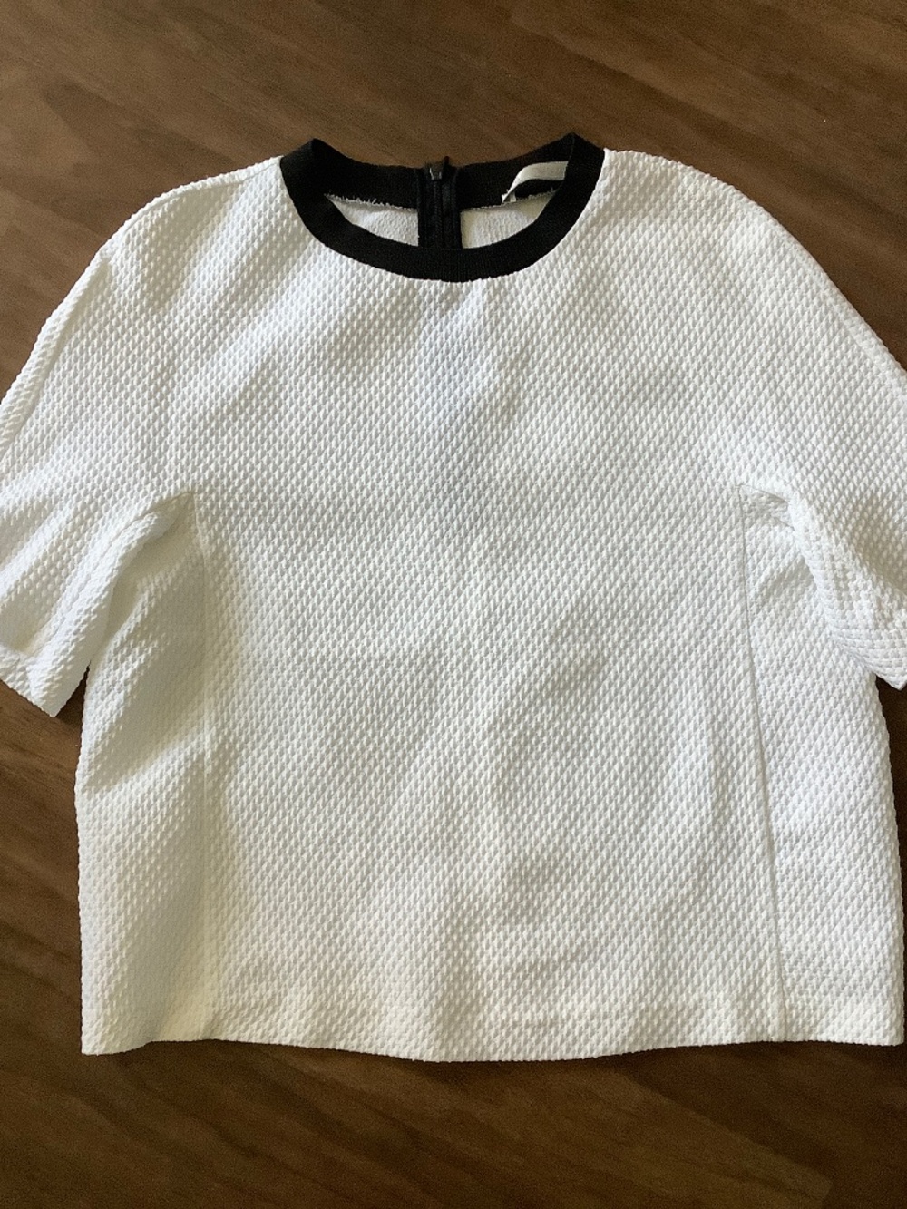 Zara white top with black ribbon collar